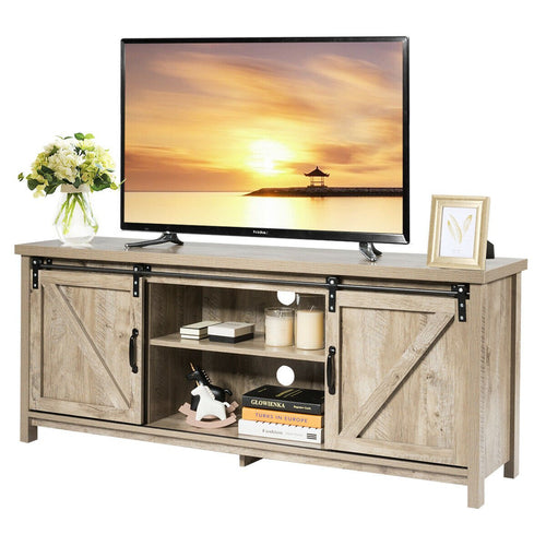 TV Stand Media Center Console Cabinet with Sliding Barn Door, Gray