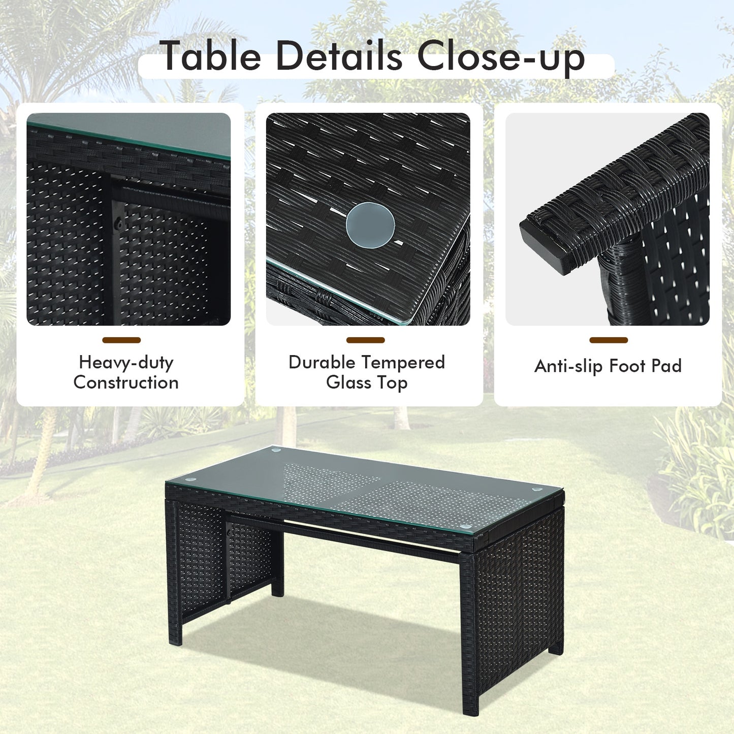 4 Pieces Rattan Patio Furniture Set with Weather Resistant Cushions and Tempered Glass Tabletop, White Patio Conversation Sets at Gallery Canada