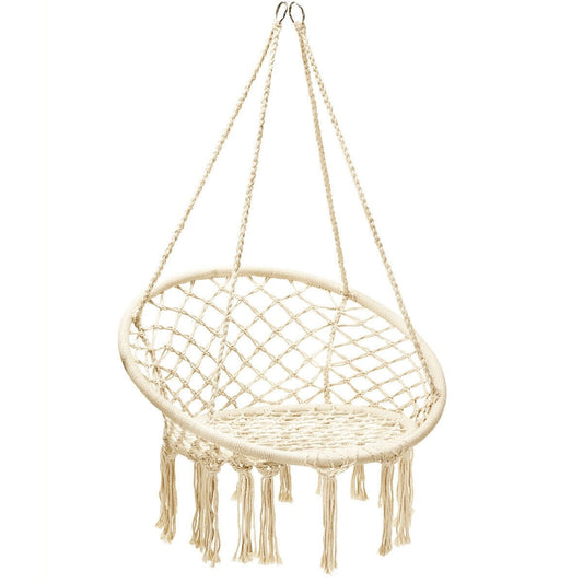 Hanging Macrame Hammock Chair with Handwoven Cotton Backrest, Natural at Gallery Canada