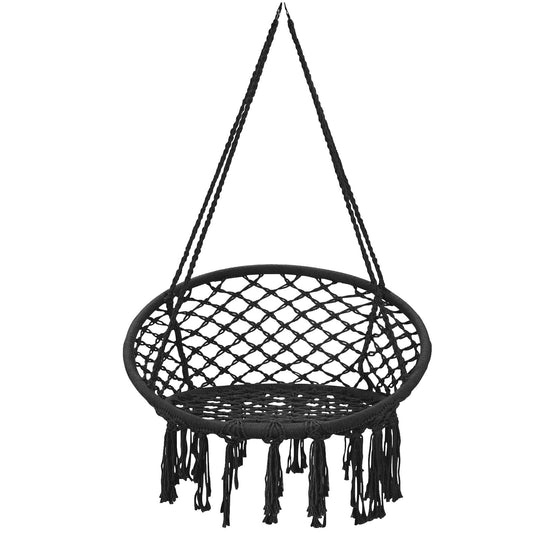 Hanging Macrame Hammock Chair with Handwoven Cotton Backrest, Black at Gallery Canada