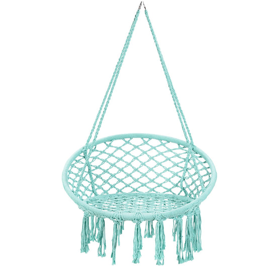 Hanging Macrame Hammock Chair with Handwoven Cotton Backrest, Turquoise at Gallery Canada