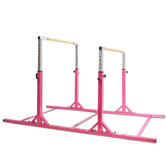 Kids Double Horizontal Bars Gymnastic Training Parallel Bars Adjustable, Pink
