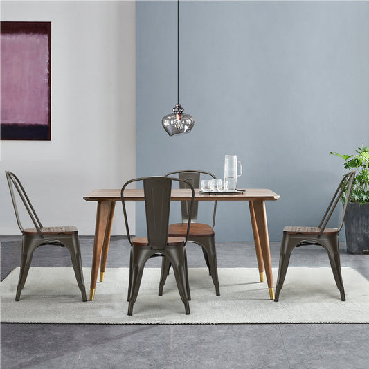 18 Inch Stackable Metal Wood Dining Chair Set of 4, Dark Green Dining Chairs Dark Green at Gallery Canada