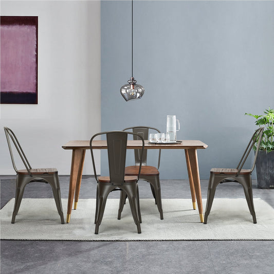 18 Inch Stackable Metal Wood Dining Chair Set of 4, Dark Green Dining Chairs Dark Green at Gallery Canada