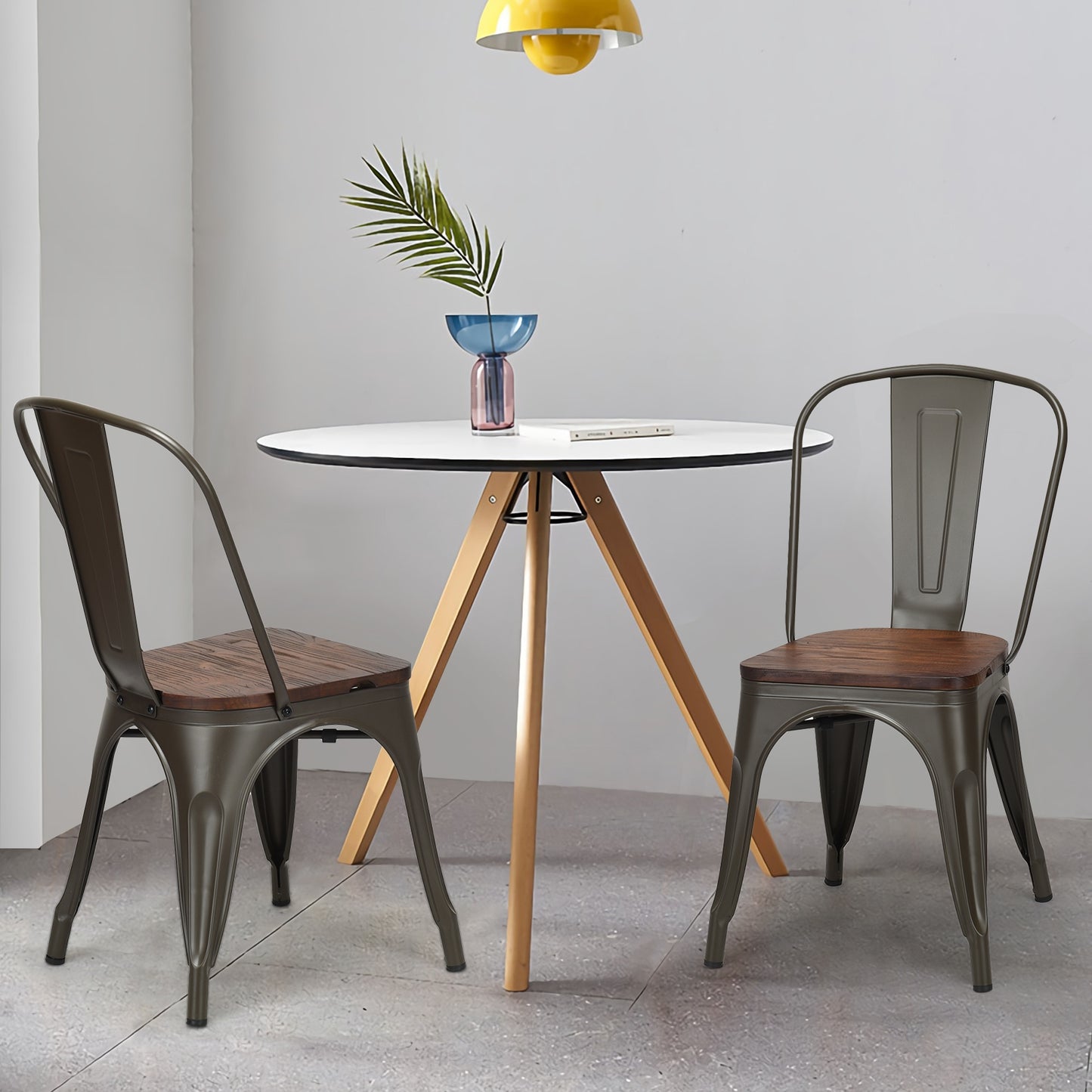 18 Inch Stackable Metal Wood Dining Chair Set of 4, Dark Green Dining Chairs at Gallery Canada