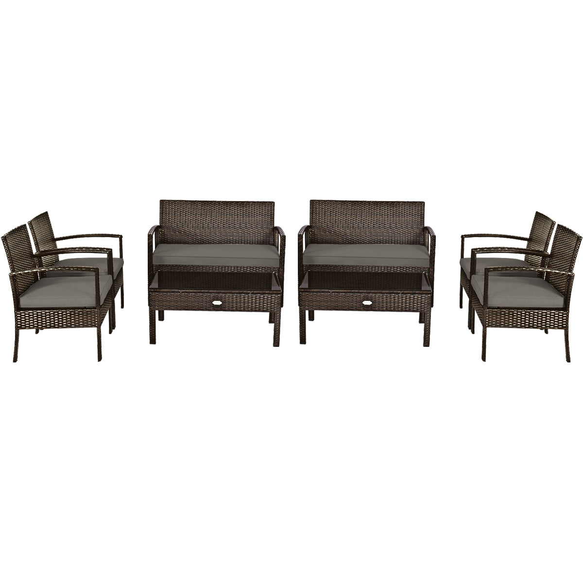 4 Pieces Patio Rattan Cushioned Furniture Set with Loveseat and Table , Brown Patio Conversation Sets at Gallery Canada