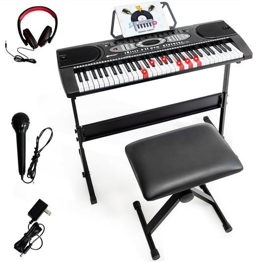61 Key Electronic Piano with Lighted Keys Stand Bench Headphone - Gallery Canada
