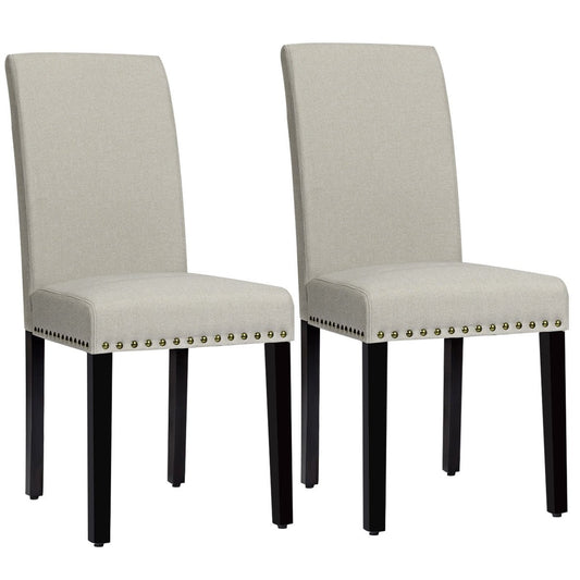 Set of 2 Fabric Upholstered Dining Chairs with Nailhead-Light Sage, Beige at Gallery Canada