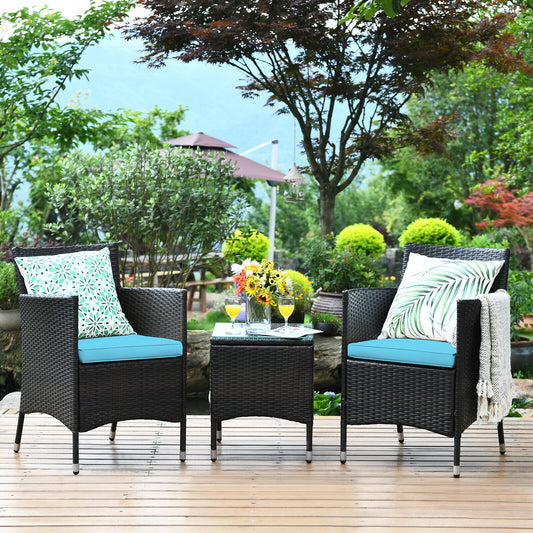 3 Pcs Patio Furniture Set, Outdoor Wicker Rattan, Blue Patio Conversation Sets Blue at Gallery Canada