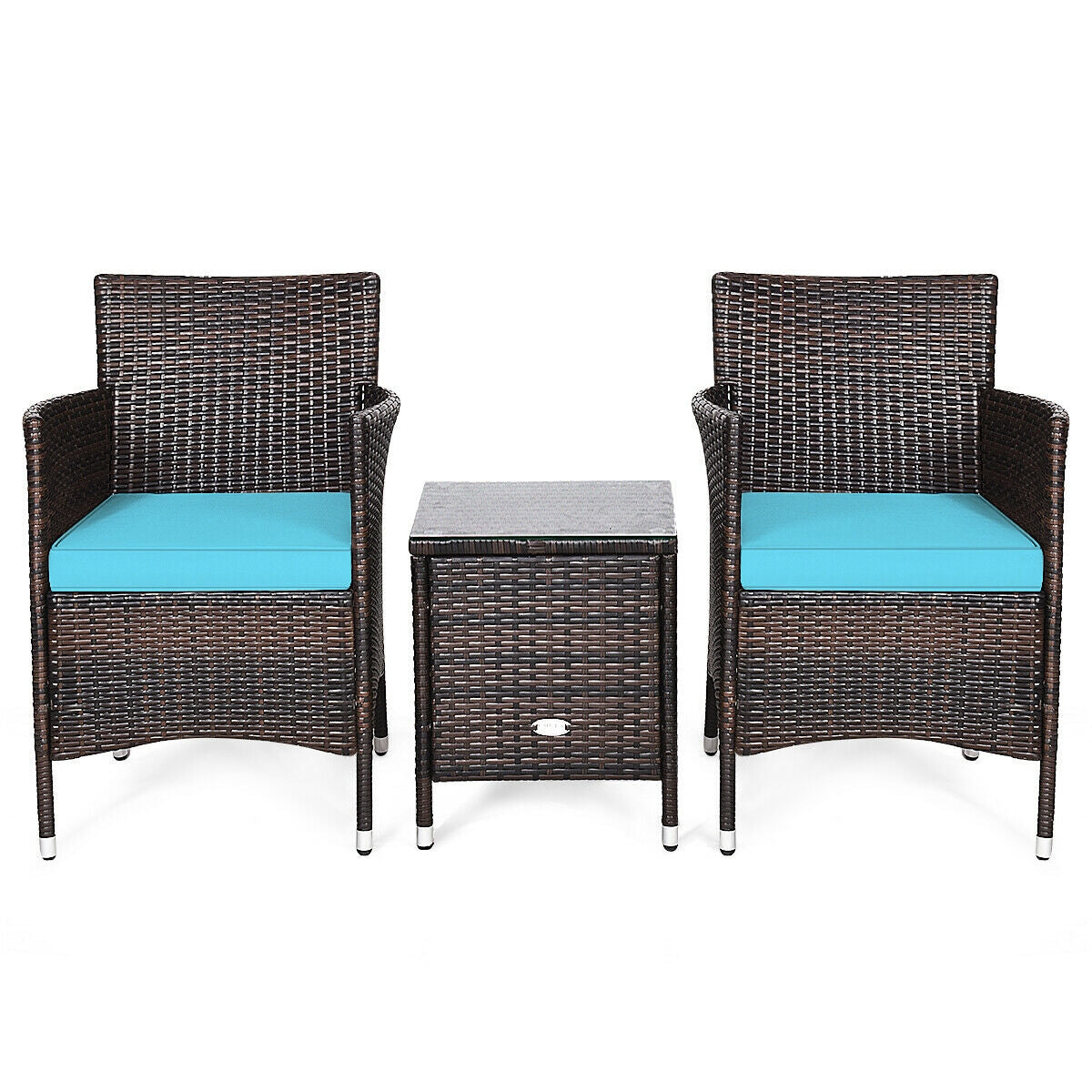 3 Pcs Patio Furniture Set, Outdoor Wicker Rattan, Blue