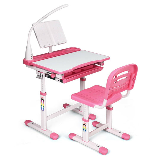 Adjustable Kids Desk Chair Set with Lamp and Bookstand, Pink at Gallery Canada