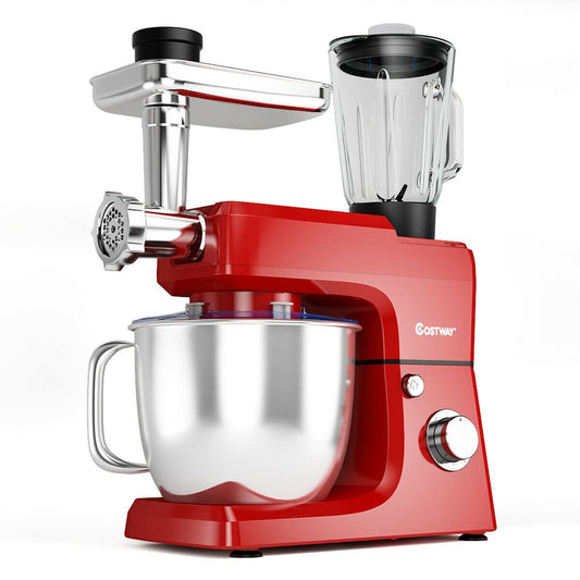 3-in-1 Multi-functional 6-speed Tilt-head Food Stand Mixer, Red