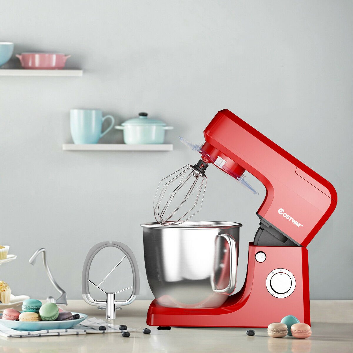 3-in-1 Multi-functional 6-speed Tilt-head Food Stand Mixer, Red at Gallery Canada