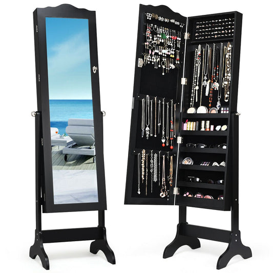 Mirrored Lockable Jewelry Cabinet Armoire Organizer Storage Box, Black at Gallery Canada