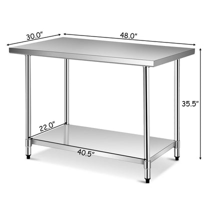 30 x 48 Inch Stainless Steel Food Preparation Kitchen Table, Silver