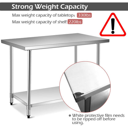 30 x 48 Inch Stainless Steel Food Preparation Kitchen Table, Silver