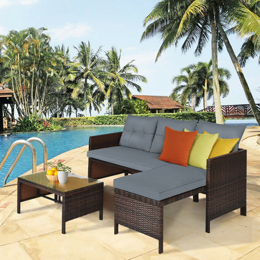 3 Piece Patio Wicker Rattan Sofa Set, Gray Patio Conversation Sets Gray at Gallery Canada