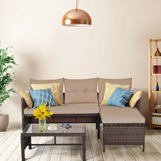 3 Piece Patio Wicker Rattan Sofa Set, Beige Patio Conversation Sets Beige at Gallery Canada