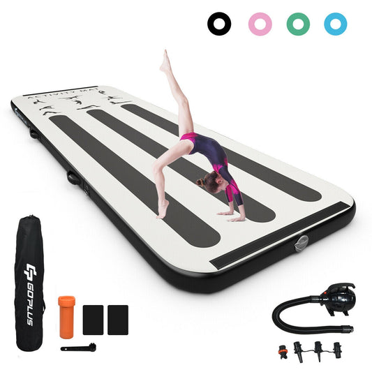 10 Feet Inflatable Gymnastics Tumbling Mat with Pump, Dark Gray Yoga & Gym Mats Dark Gray at Gallery Canada