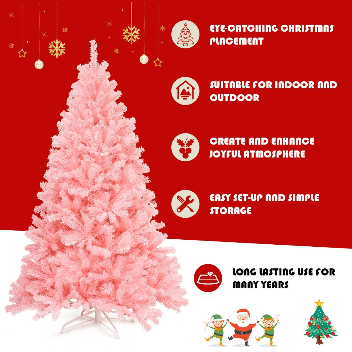 6 Feet Artificial Hinged Spruce Christmas Tree, Foldable Metal Stand, Pink Christmas Tree at Gallery Canada