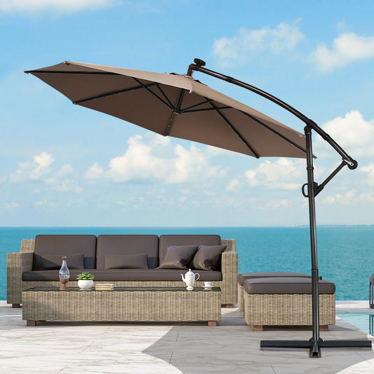 10 ft 360° Solar LED Patio Umbrella, Tan Outdoor Umbrellas Tan at Gallery Canada