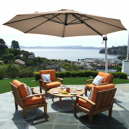 11 Feet Patio Offset Cantilever Umbrella 360° Rotation Aluminum Tilt, Tan Outdoor Umbrellas Tan at Gallery Canada