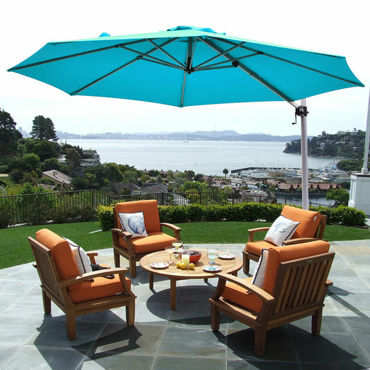 11 Feet Patio Offset Cantilever Umbrella 360° Rotation Aluminum Tilt, Blue Outdoor Umbrellas Blue at Gallery Canada
