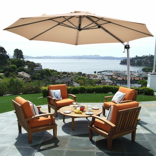 11 Feet Patio Offset Cantilever Umbrella, 360 Rotation Aluminum Tilt, Beige Outdoor Umbrellas Beige at Gallery Canada