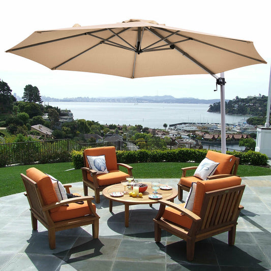11 Feet Patio Offset Cantilever Umbrella 360° Rotation Aluminum Tilt, Beige Outdoor Umbrellas Beige at Gallery Canada