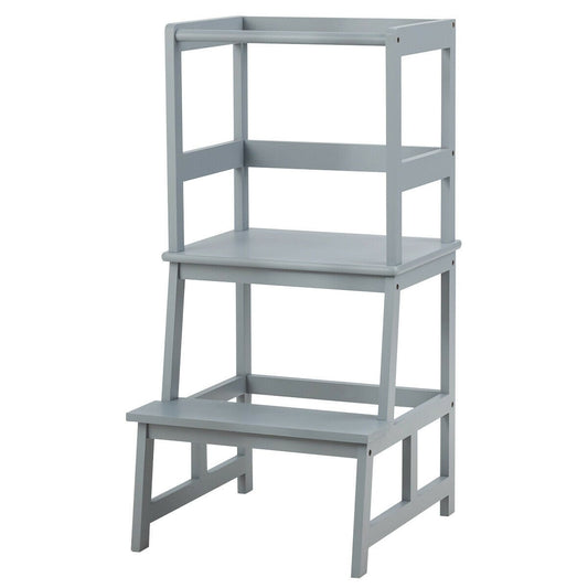Kids Wooden Kitchen Step Stool with Safety Rail, Gray at Gallery Canada