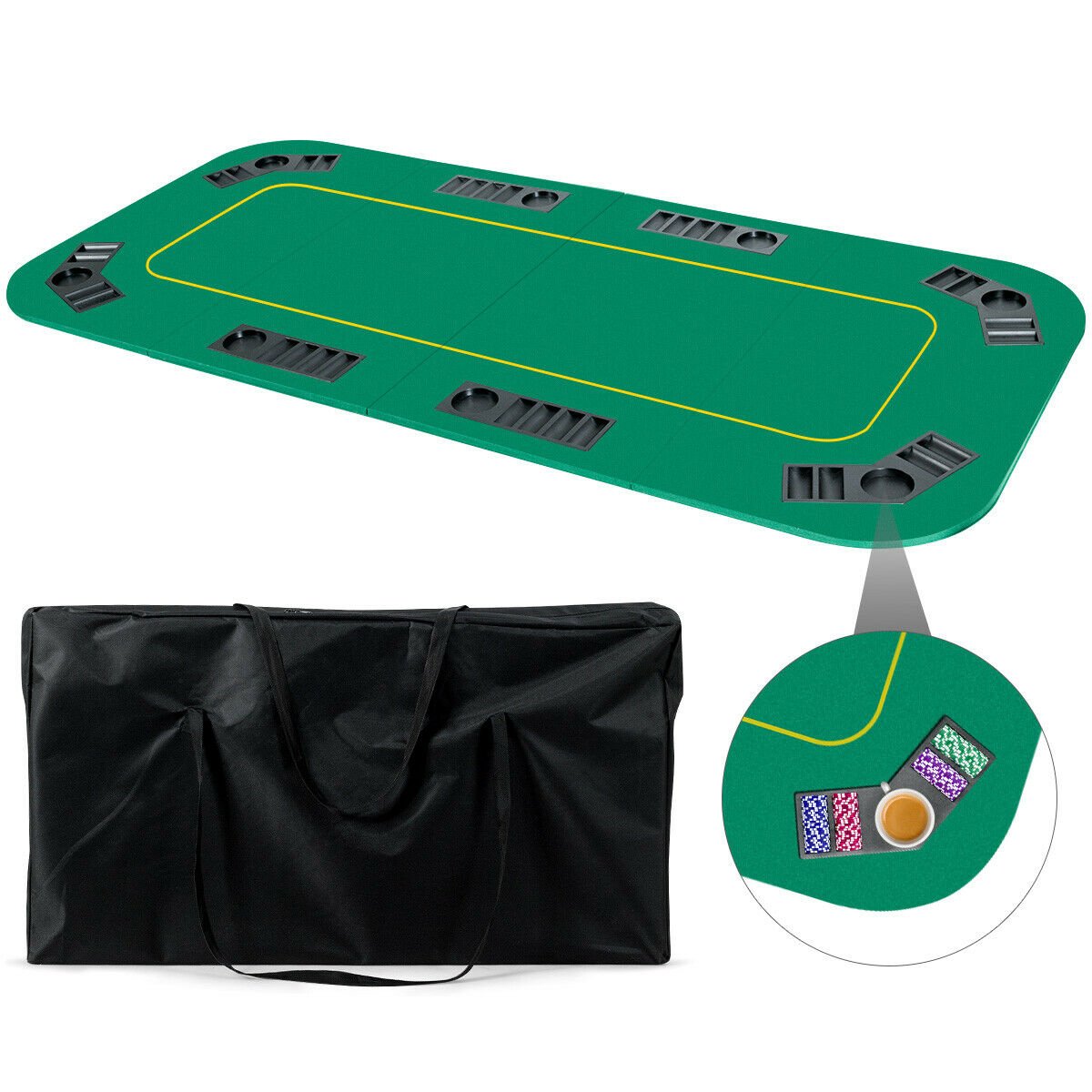 80 Inch x 36 Inch Folding 8 Player Deluxe Texas Poker Table Top with Bag, Green at Gallery Canada
