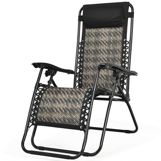Folding Rattan Zero Gravity Lounge Chair with Removable Head Pillow, Gray at Gallery Canada