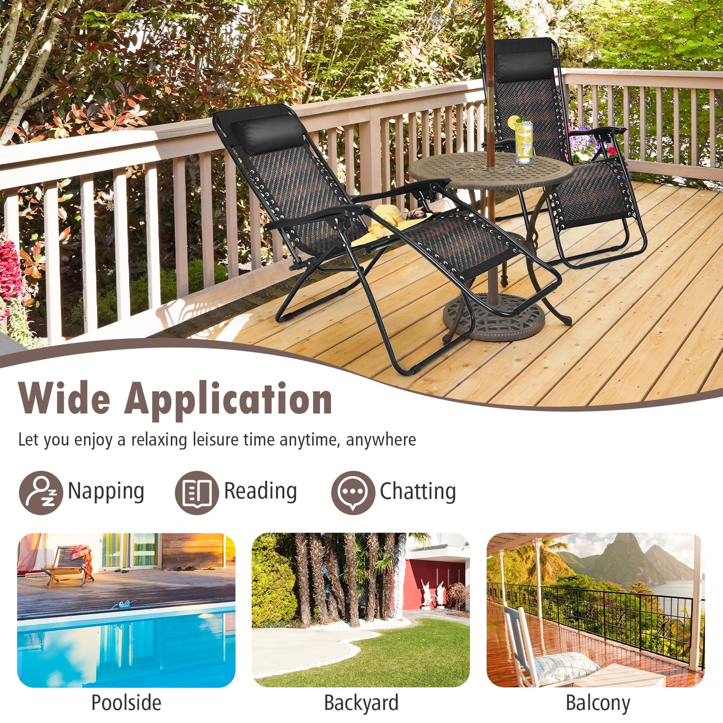 Folding Rattan Zero Gravity Lounge Chair, 2 Pieces, Brown Beach & Lawn Chairs at Gallery Canada
