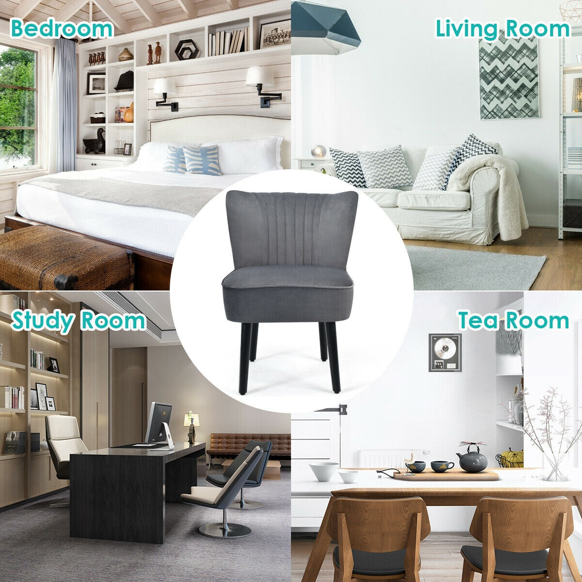 Set Of 2 Armless Upholstered Accent Chairs, Gray