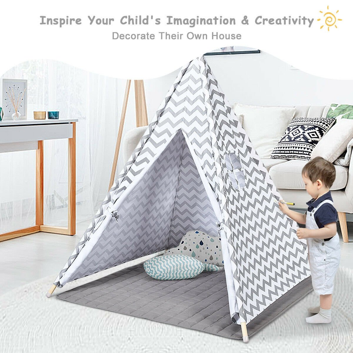 5.2 Feet Portable Kids Indian Play Tent, Gray at Gallery Canada