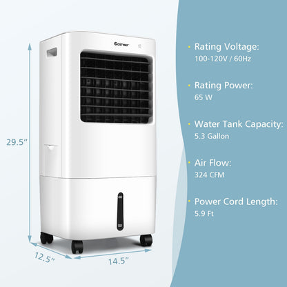 Evaporative Portable Air Cooler Fan with Remote Control, White