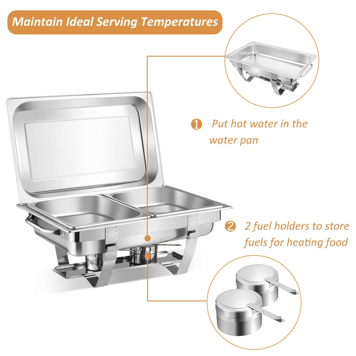Stainless Steel Full-Size Chafing Dish, 2 Packs, Silver