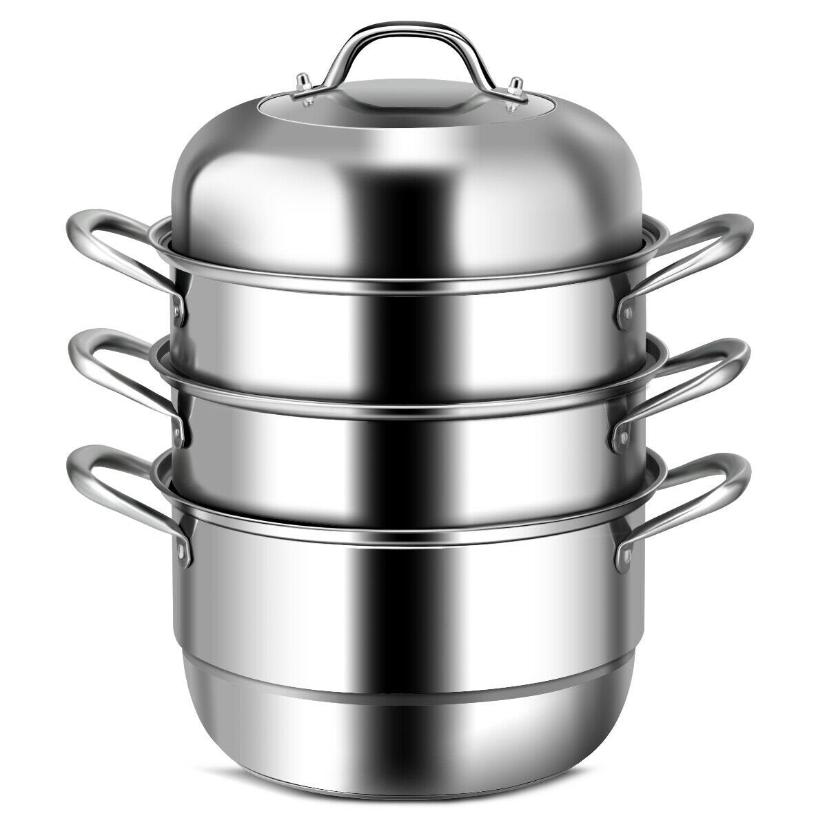 3 Tier Stainless Steel Cookware Pot Saucepot Steamer, Silver