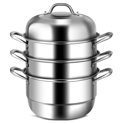 3 Tier Stainless Steel Cookware Pot Saucepot Steamer, Silver
