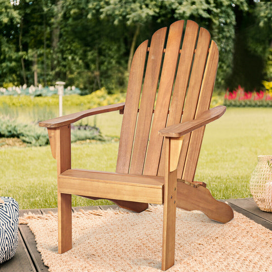 Acacia Wood Outdoor Adirondack Chair, Ergonomic Design, Natural Adirondack Chairs Natural at Gallery Canada