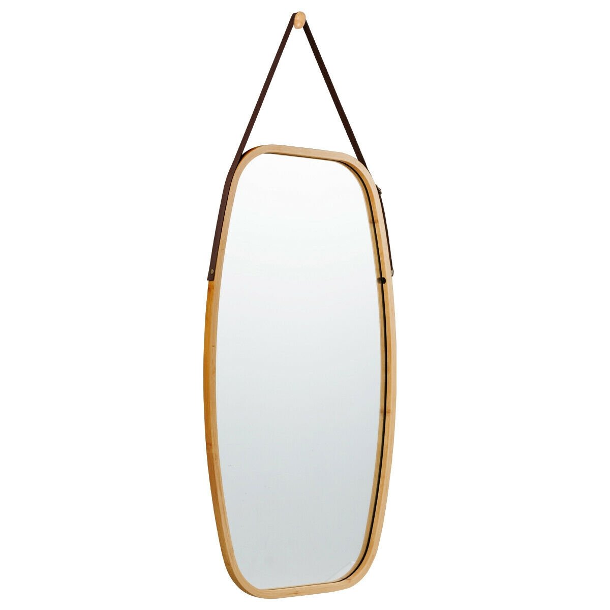 30 Inch Modern Rectangle Wall Hanging Framed Mirror, Natural at Gallery Canada