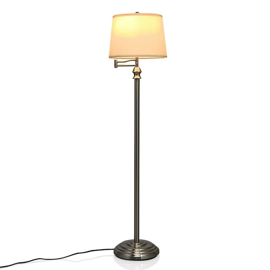 Swing Arm LED Floor Lamp with Hanging Fabric Shade, Black