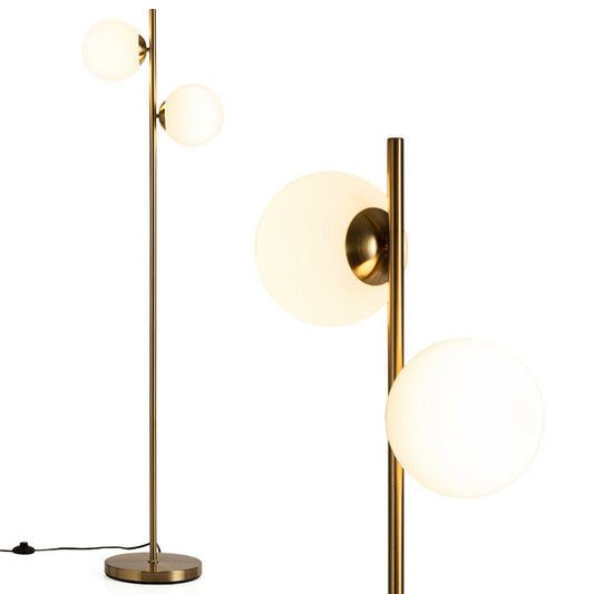 65 Inch LED Floor Lamp with 2 Light Bulbs and Foot Switch, Golden