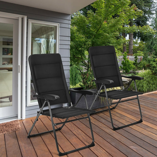 Outdoor Folding Patio Chairs, Adjustable Backrests, Black Beach & Lawn Chairs Black at Gallery Canada