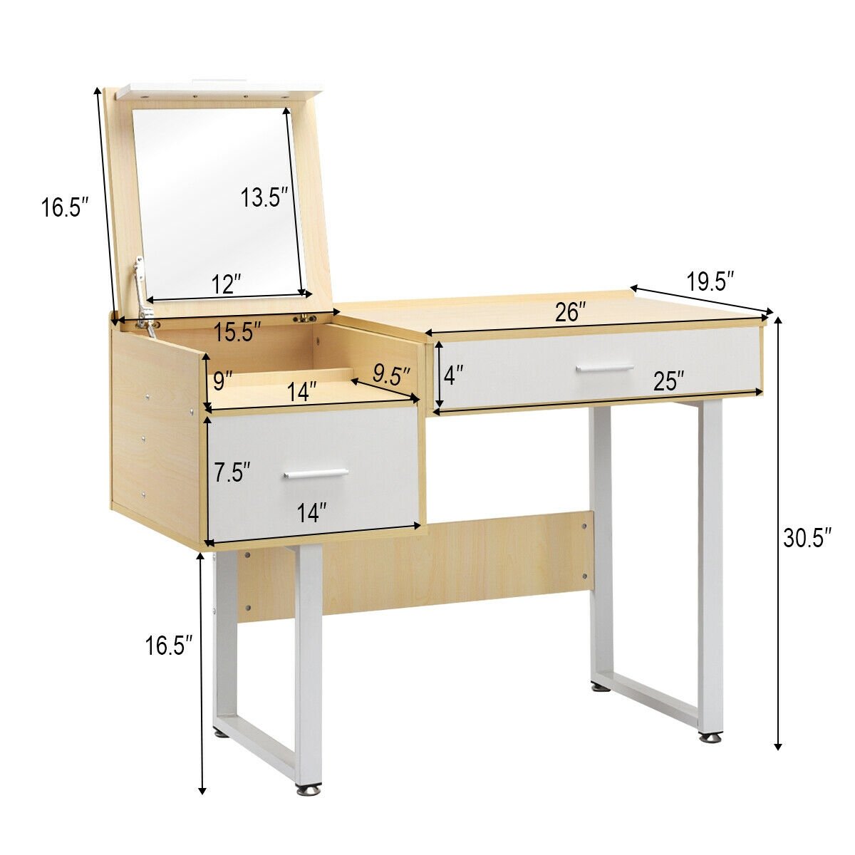 Makeup Table Writing Desk with Flip Top Mirror at Gallery Canada