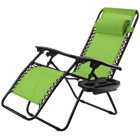 Outdoor Folding Zero Gravity Reclining Lounge Chair with Utility Tray, Green at Gallery Canada