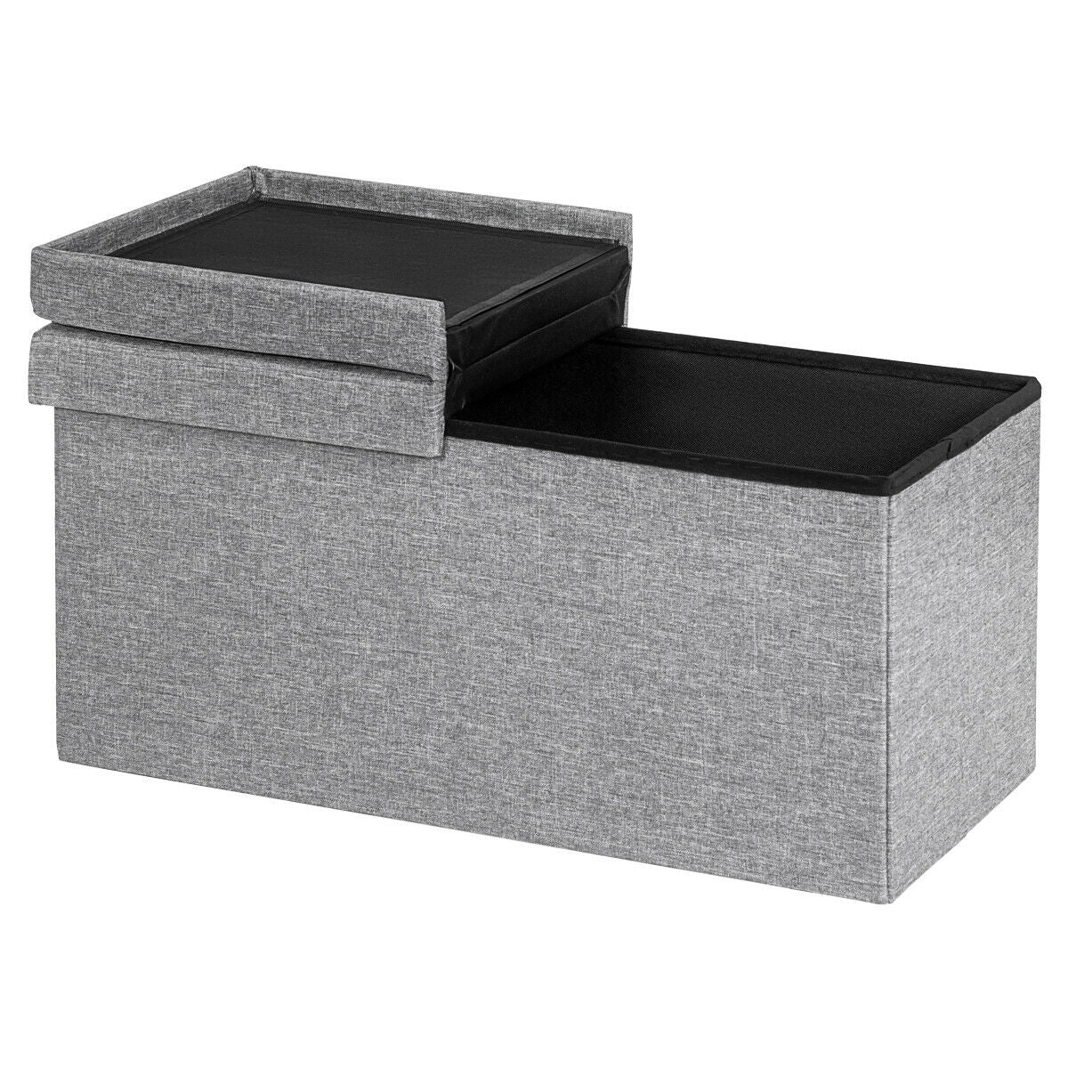 30 Inch Folding Storage Ottoman, Lift Top, Light Gray