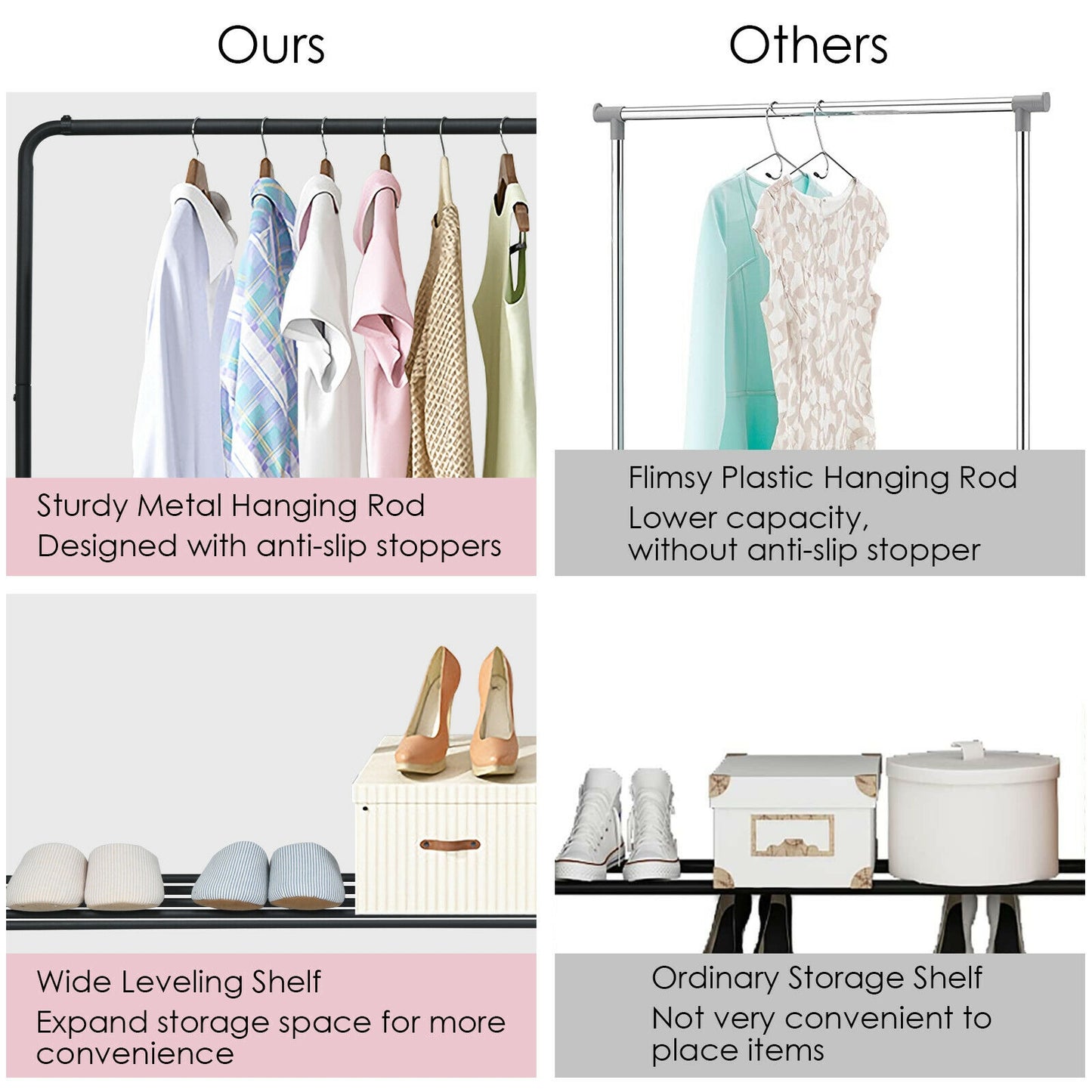 Heavy Duty Clothes Stand Rack with Top Rod and Lower Storage Shelf, Black Clothing & Closet Storage at Gallery Canada