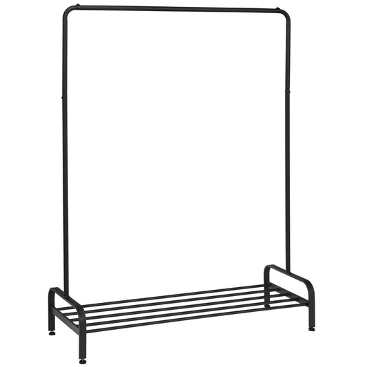 Heavy Duty Clothes Stand Rack with Top Rod and Lower Storage Shelf, Black