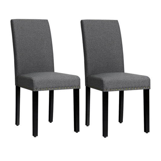 Set of 2 Fabric Upholstered Dining Chairs with Nailhead, Gray at Gallery Canada